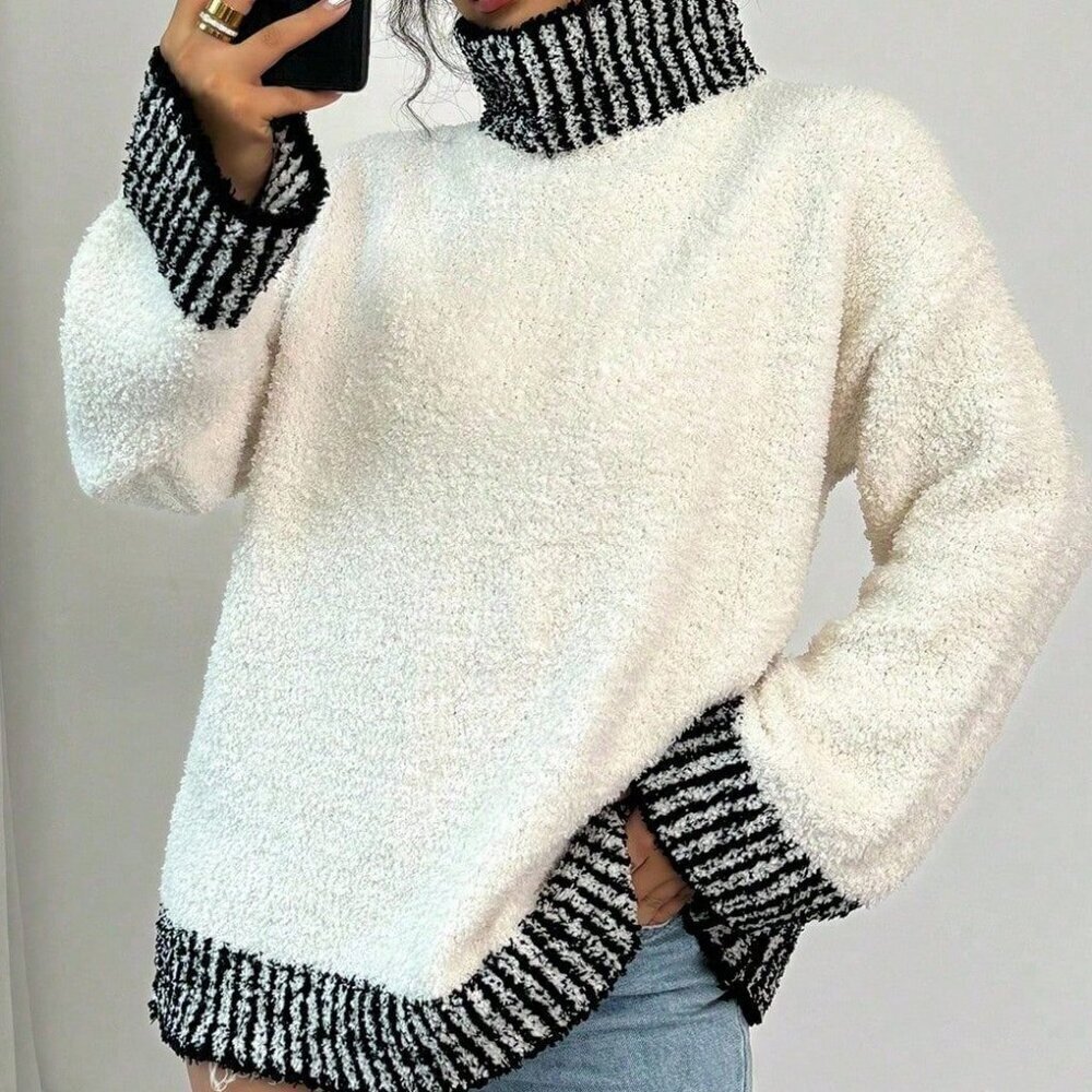 White Casual Women's Elegant Long Sleeve Knitted Sweater